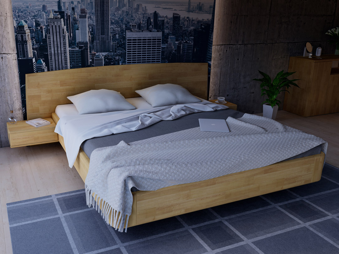 Masivní dubová postel NEVE s moderní levitující konstrukcí