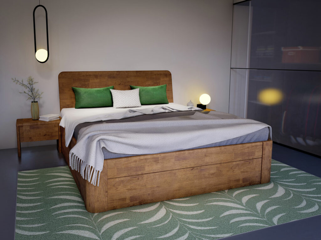 Moderní masivní postel s úložným prostorem
